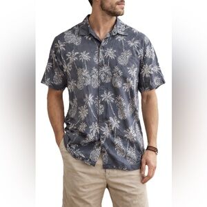 Batik Bay Blue Pineapple Hawaiian Shirt Mens Large Rayon Tropical Button Up